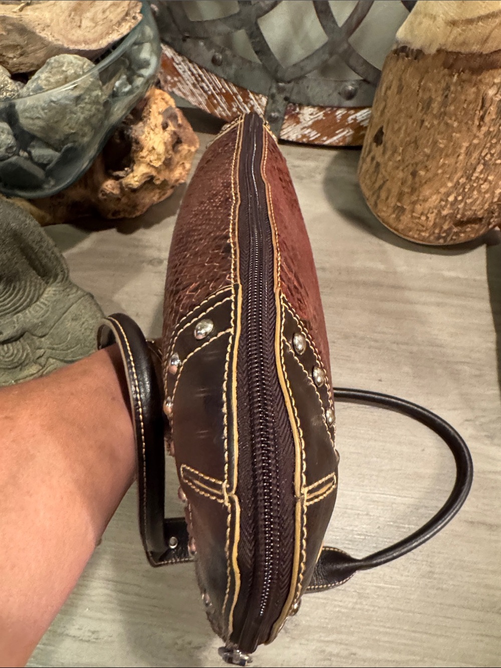 Sharif Brown & Dark Brown Snake-Print Shoulder Bag - Picture 8 of 8